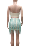 Green Sexy Solid Color Fringed Trim Strapless Sleeveless Two Pieces