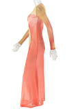 Orange Yellow Elegant Print Patchwork O Neck Long Dresses