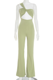 Green Sexy Solid Color Hollow Out Strapless Bodycon Jumpsuits