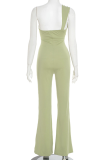 Green Sexy Solid Color Hollow Out Strapless Bodycon Jumpsuits