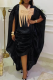Black Casual Ruched Contrast V Neck Long Dresses