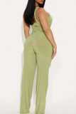 Green Sexy Solid Color Hollow Out Strapless Bodycon Jumpsuits