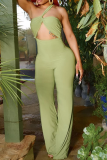 Green Sexy Solid Color Hollow Out Strapless Bodycon Jumpsuits