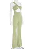 Green Sexy Solid Color Hollow Out Strapless Bodycon Jumpsuits