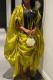 Lemon Yellow Casual Ruched Contrast V Neck Long Dresses