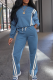 Blue Casual Stripe Contrast O Neck Long Sleeve Two Pieces