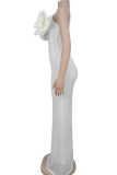 White Sexy Solid Color Lace Flower Shape Spaghetti Strap Long Dresses