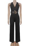Burgundy Sexy Solid Color With Belt V Neck Sleeveless Two Pieces