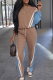 Khaki Casual Stripe Contrast O Neck Long Sleeve Two Pieces