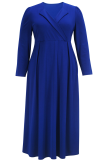 Blue Elegant Solid Color Patchwork V Neck Long Plus Size Dresses