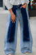 Blue Casual Contrast Mid Waist Loose Denim Jeans