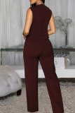 Pink Casual Solid Color Buckle V Neck Sleeveless Two Pieces