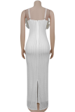White Sexy Solid Color Lace Flower Shape Spaghetti Strap Long Dresses