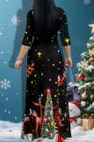 Black Casual Print Strap Design V Neck Long Dresses