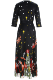 Black Casual Print Strap Design V Neck Long Dresses