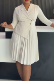 Black Elegant Solid Color Pleated Turndown Collar Long Dresses
