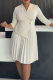 White Elegant Solid Color Pleated Turndown Collar Long Dresses