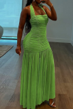 Rose Red Sexy Solid Color Slit Ruched Halter Long Dresses