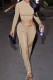 Khaki Sexy Solid Color Cross Straps O Neck Long Sleeve Two Pieces