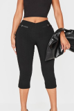 Black Casual Solid Color Regular Conventional Patchwork Bottoms