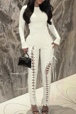 Burgundy Sexy Solid Color Cross Straps O Neck Skinny Jumpsuits