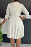 Black Elegant Solid Color Pleated Turndown Collar Long Dresses