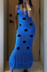Blue Sexy Polka Dot Fringed Trim Spaghetti Strap Long Dresses