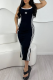 Black Sexy Print Slit Contrast Spaghetti Strap Wrapped Skirt Dresses