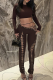Brown Sexy Solid Color Cross Straps O Neck Long Sleeve Two Pieces