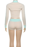 Blue Casual Letters Zipper Embroidery Zipper Collar Long Sleeve Two Pieces