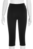 Black Casual Solid Color Regular Conventional Patchwork Bottoms