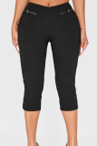 Black Casual Solid Color Regular Conventional Patchwork Bottoms