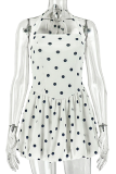 White Sexy Polka Dot Backless Halter A Line Dresses