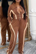 Brown Casual Solid Color Zipper Contrast Turndown Collar Long Sleeve Two Pieces