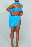Rose Red Sexy Solid Color Patchwork O Neck Two Pieces