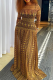 Yellow Brown Elegant Print Patchwork O Neck Long Dresses