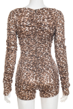 Leopard Print Sexy Leopard Print O Neck Skinny Rompers