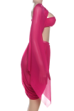 Rose Red Sexy Solid Color Patchwork O Neck Two Pieces