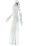 White Sexy Solid Color Backless Oblique Collar Long Dresses