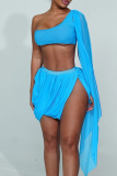 Rose Red Sexy Solid Color Patchwork O Neck Two Pieces