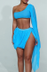 Blue Sexy Solid Color Patchwork O Neck Two Pieces