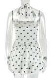 White Sexy Polka Dot Backless Halter A Line Dresses