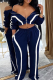 Blue Casual Solid Color Zipper Contrast Turndown Collar Long Sleeve Two Pieces