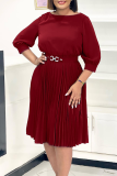 Purple Casual Solid Color With Belt Pleated O Neck Long Dresses