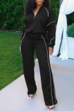Grey Casual Solid Color Zipper Zipper Collar Long Sleeve Two Pieces