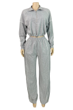 Grey Casual Solid Color Zipper Zipper Collar Long Sleeve Two Pieces