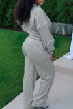 Grey Casual Solid Color Zipper Zipper Collar Long Sleeve Two Pieces