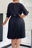 Purple Casual Solid Color With Belt Pleated O Neck Long Dresses