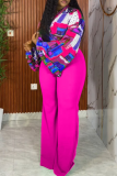Black Casual Print V Neck Plus Size Two Pieces