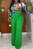 Black Casual Print V Neck Plus Size Two Pieces